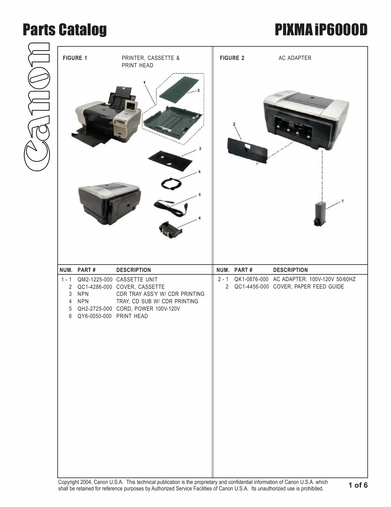 Canon PIXMA iP6000D Parts Catalog Manual-2